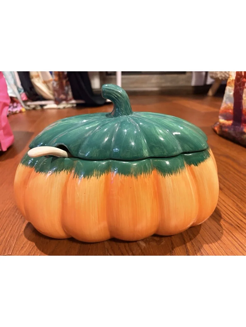 Pumpkin Patch Ceramic Covered Bowl Dish w/ Lid Fall Harvest Decor Thanksgiving